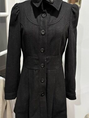 Anthropologie Black A-Line Wool Coat